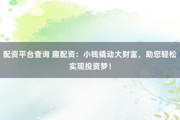 配资平台查询 趣配资：小钱撬动大财富，助您轻松实现投资梦！