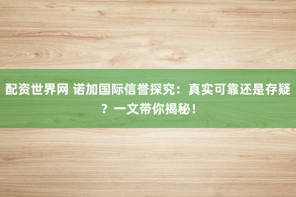 配资世界网 诺加国际信誉探究：真实可靠还是存疑？一文带你揭秘！