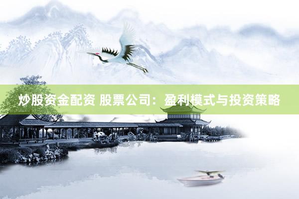 炒股资金配资 股票公司：盈利模式与投资策略